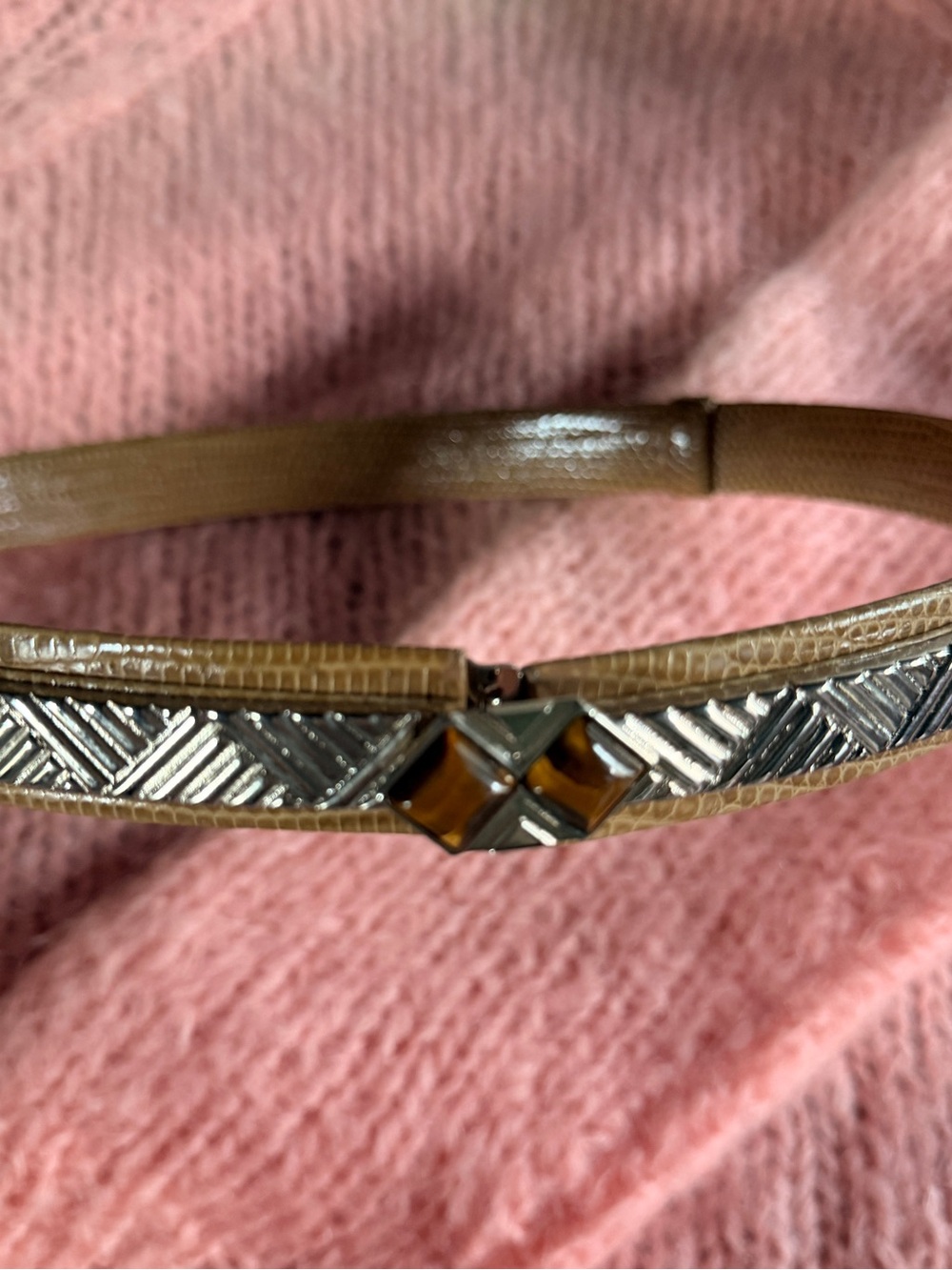 Finesse Brown Belt with Silver Geometric Accent and Amber Stones